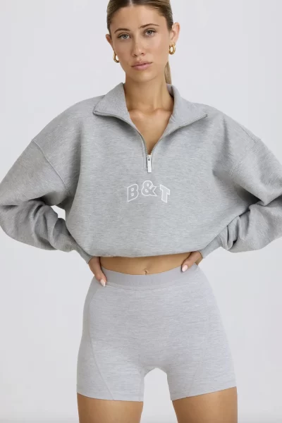 OhPolly quarter-zip cropped sweatshirt in grey marl